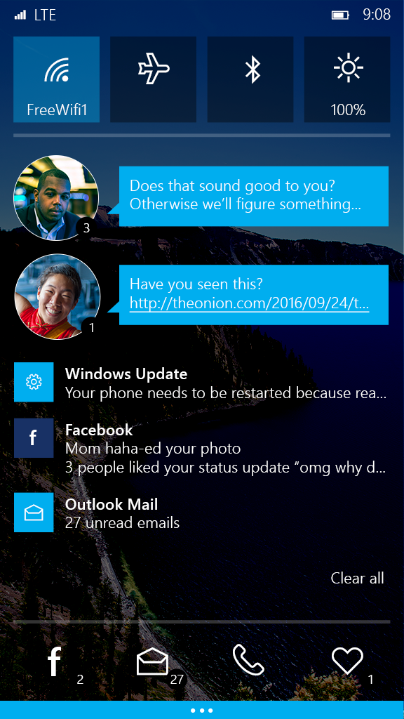 Design for the Windows phone notification shade